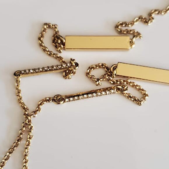 Kate Spade Raising the Bar Station Necklace Gold Plated Bars Crystal Accents - Picture 2 of 5